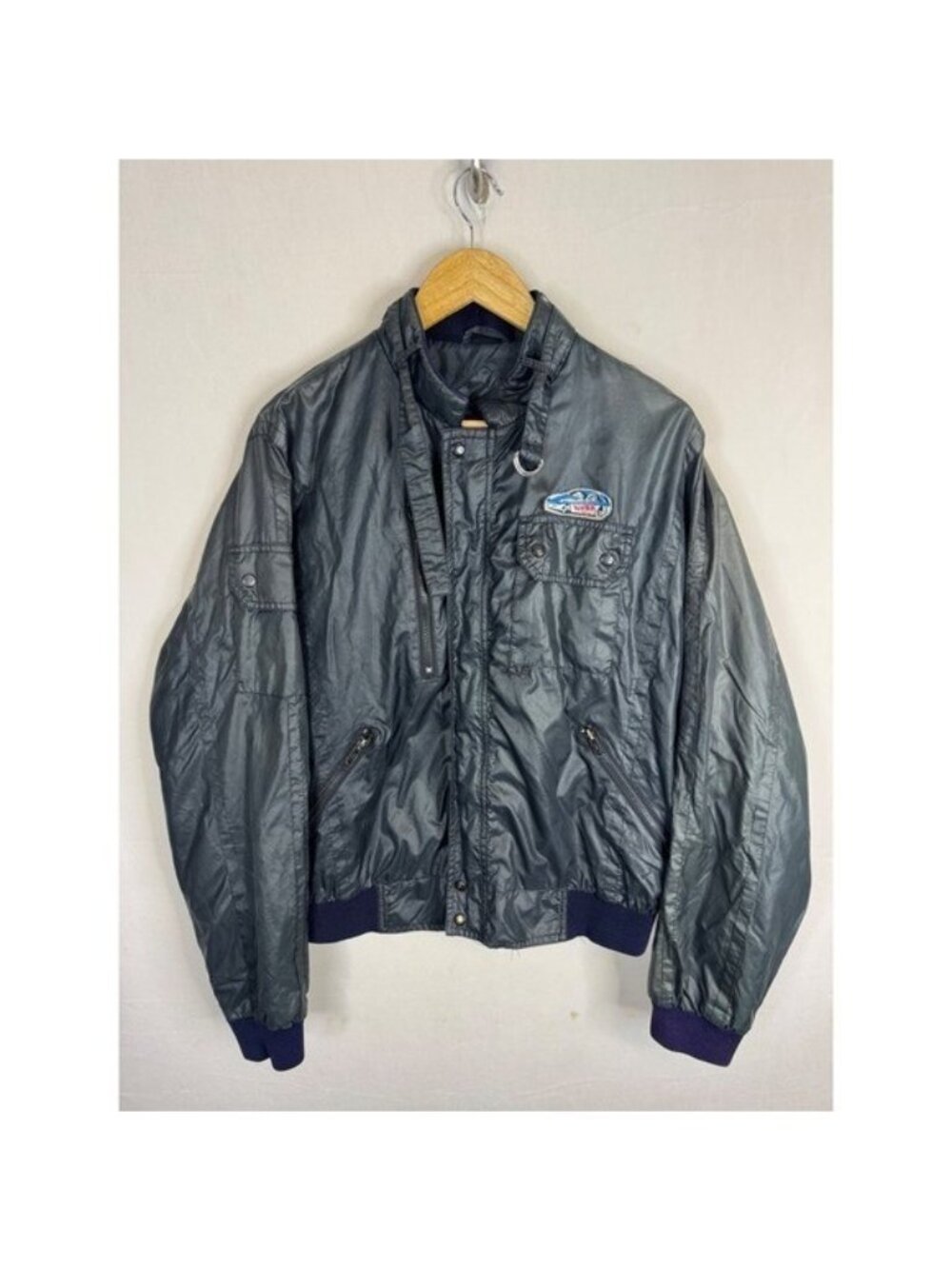 Vintage Upstream NHRA Drag Racing Bomber Jacket Black Nylon XL Racing Division
